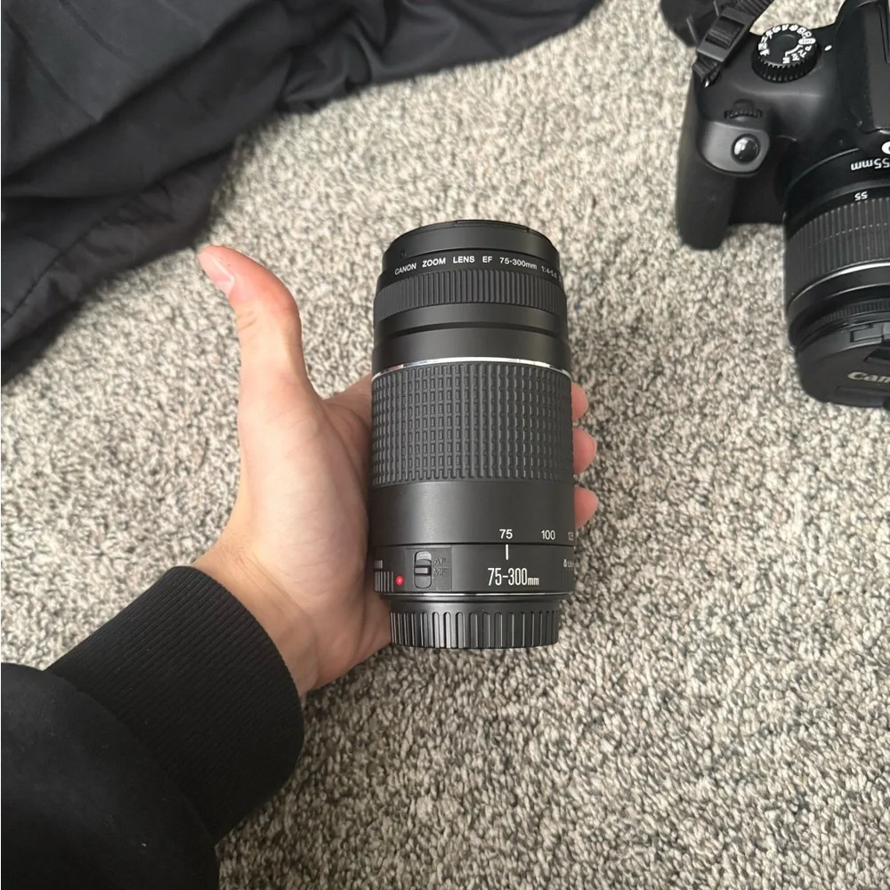 Canon Black DSLR Camera with Dual Lens Set 18-55mm 75-300mm comes with battery